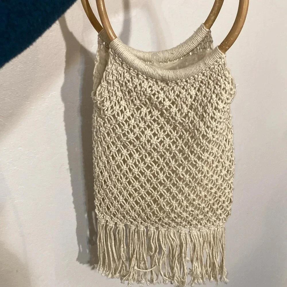 🌈 Macrame bag with wood handle NWOT